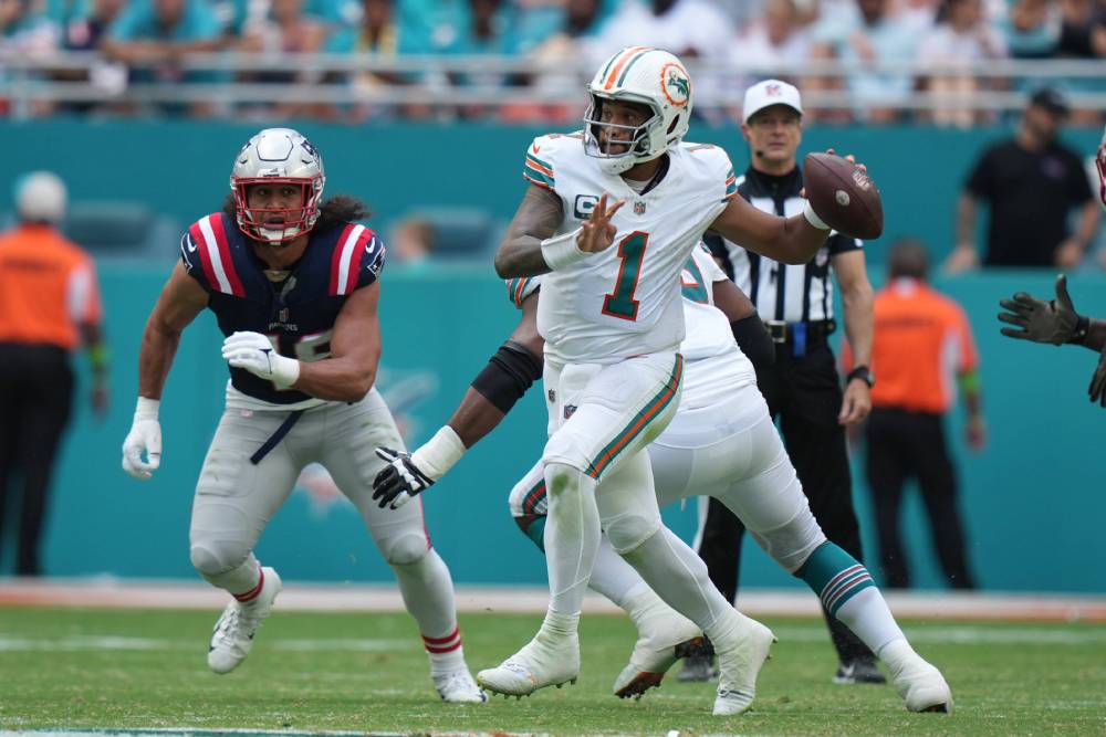 jogadores dos Dolphins durante uma partida da NFL 